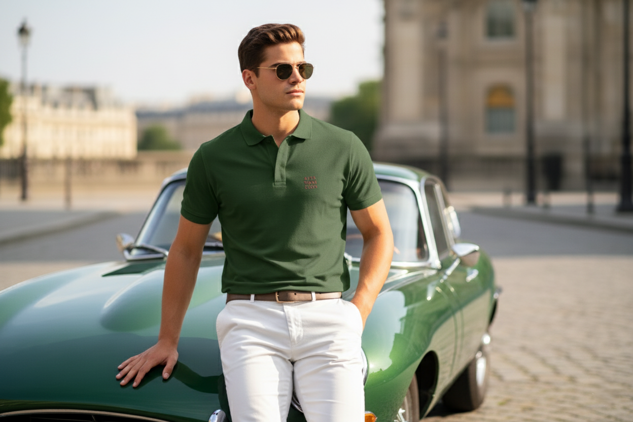 POLO PREMIUM 100% ALGODÓN ECOLÓGICO PEINADO SERIE "OLD CLASSICS" VERDE RACING