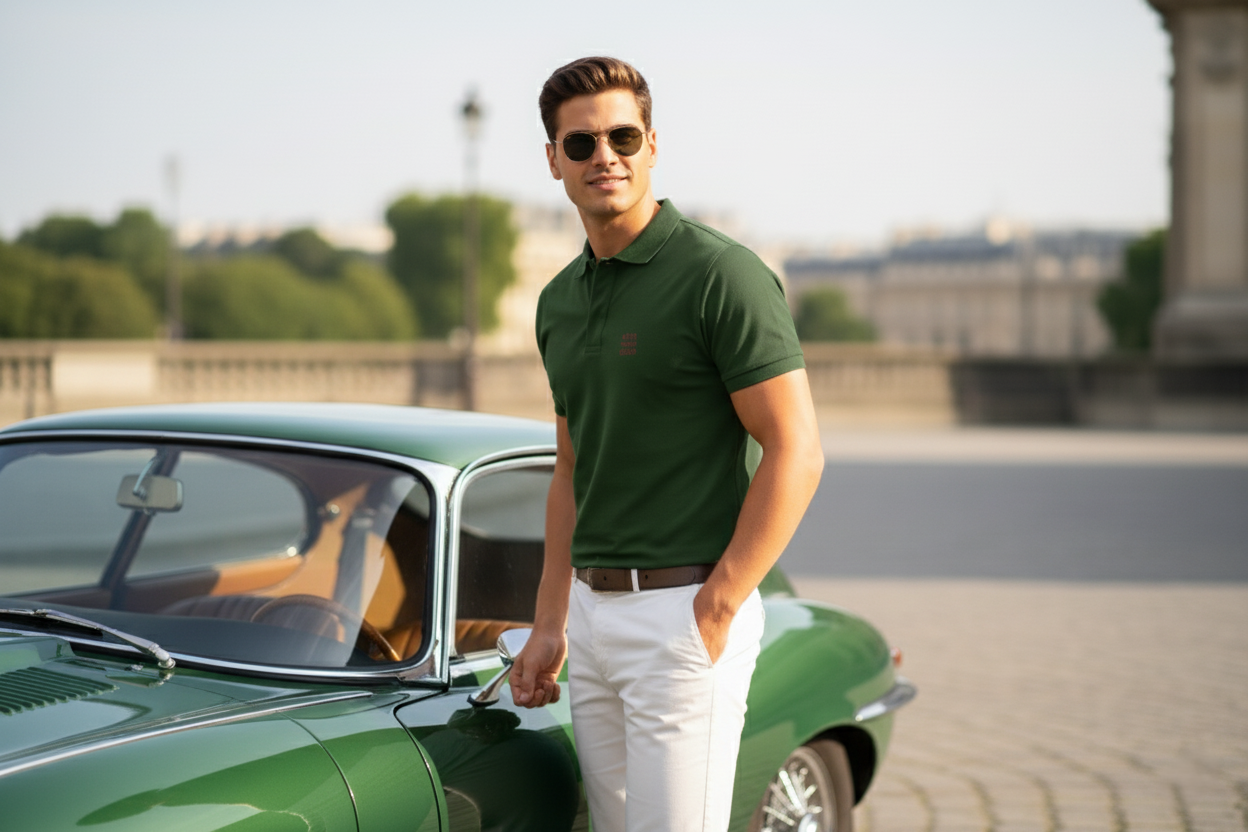 POLO PREMIUM 100% ALGODÓN ECOLÓGICO PEINADO SERIE "OLD CLASSICS" VERDE RACING